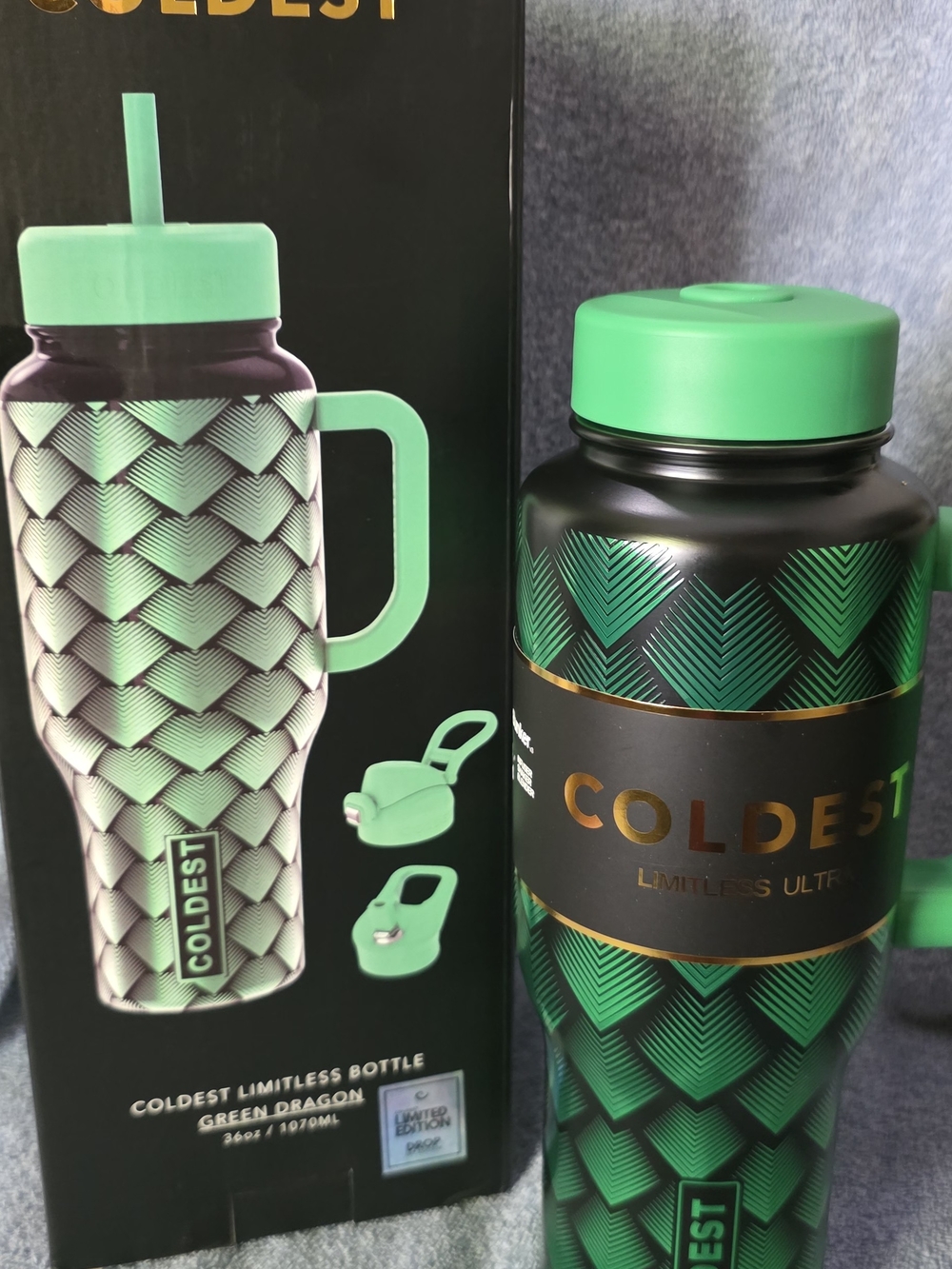 Coldest Green Dragon Insulated Water Bottle - 34oz